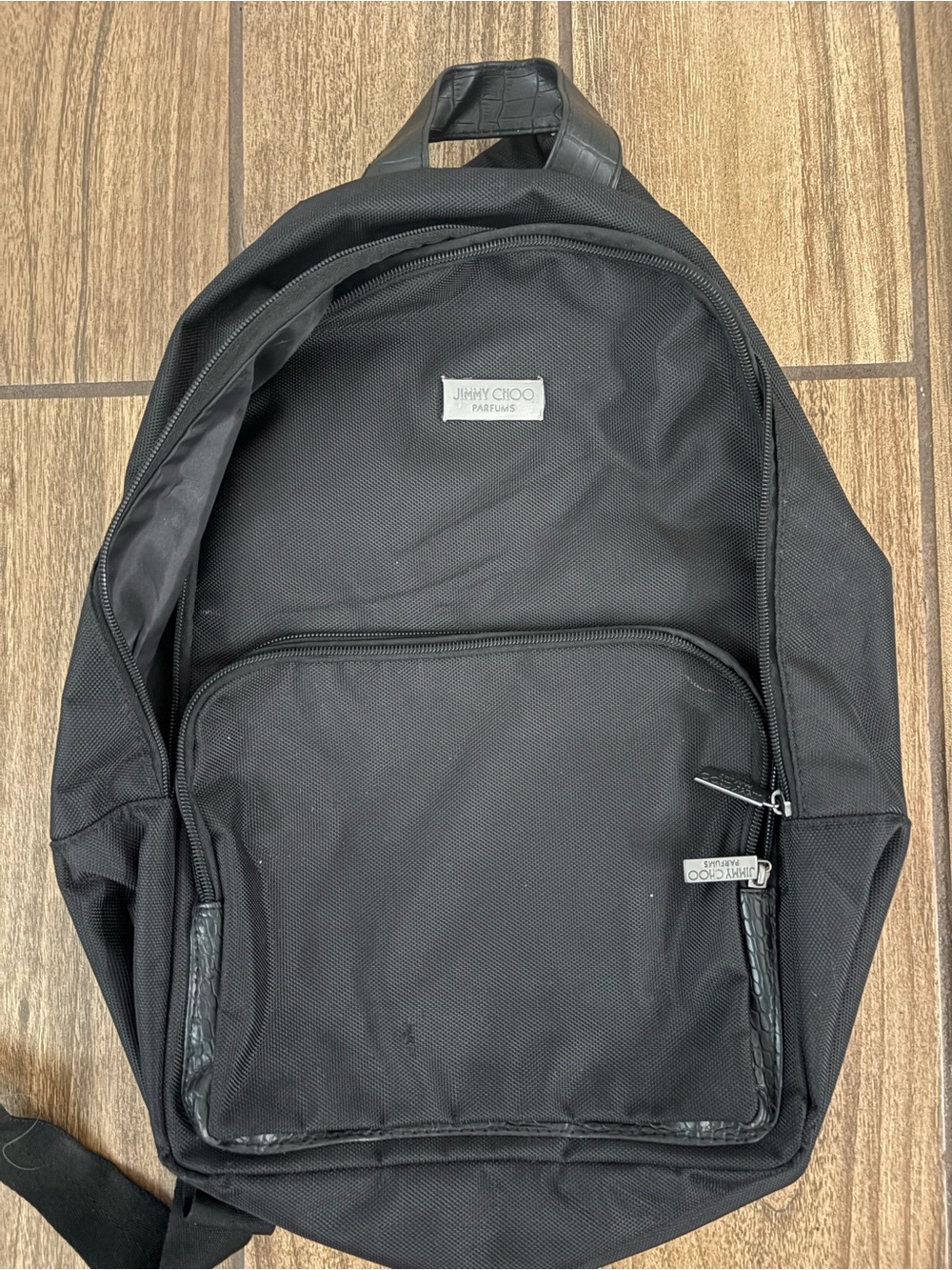 Jimmy Choo Black Nylon Backpack with Front Zip Pocket